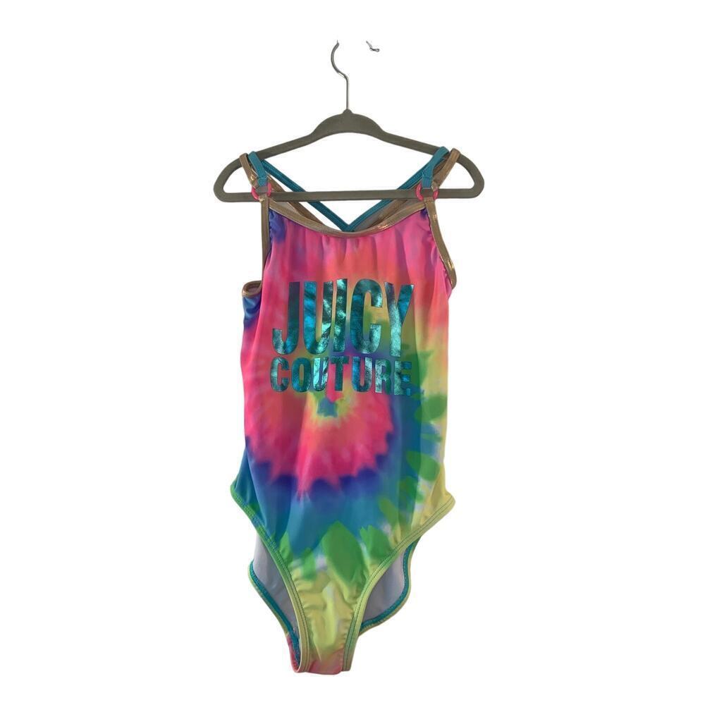 JUICY COUTURE Girl’s Tie Dye One Piece Rainbow Swimsuit / Size: 8